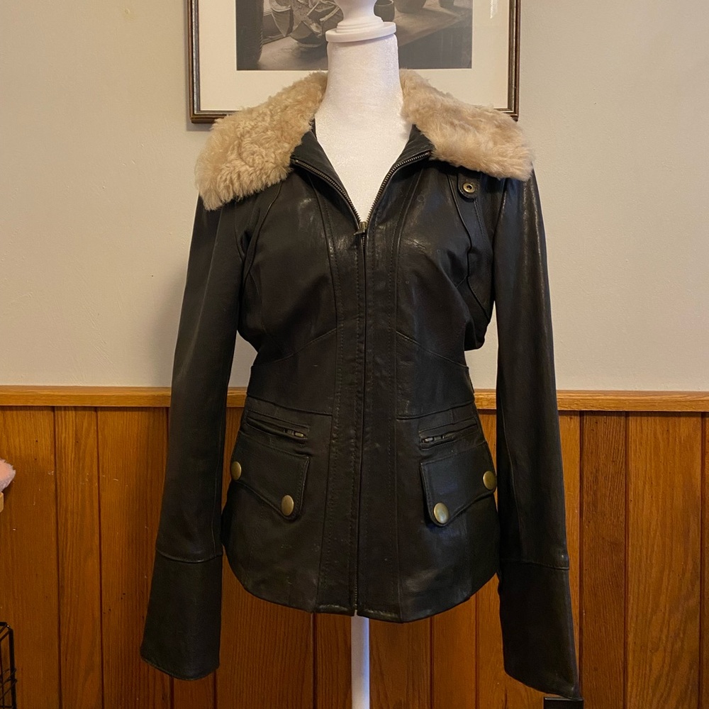 NWT Banana Republic XS Brown Leather Bomber Jacket
